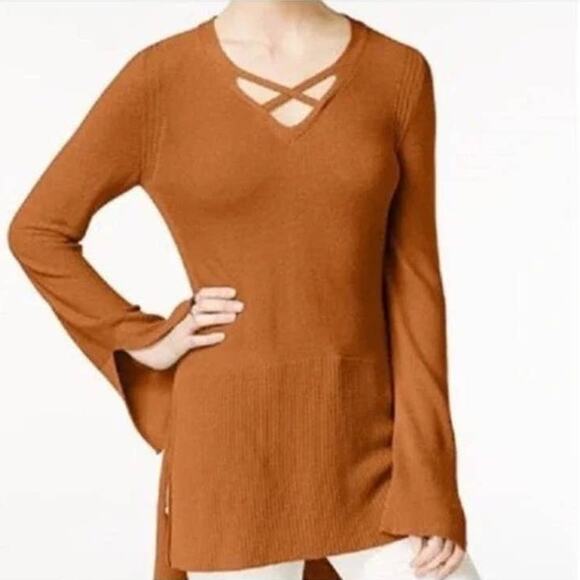 Free People Criss Cross Tunic Sweater Dress in Ginger Root - Picture 3 of 9
